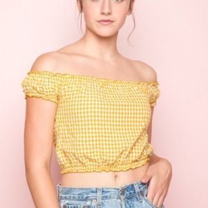 Brandy Melville Yellow Gingham off the shoulder